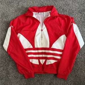 Adidas Red and White Mesh Lined Jacket